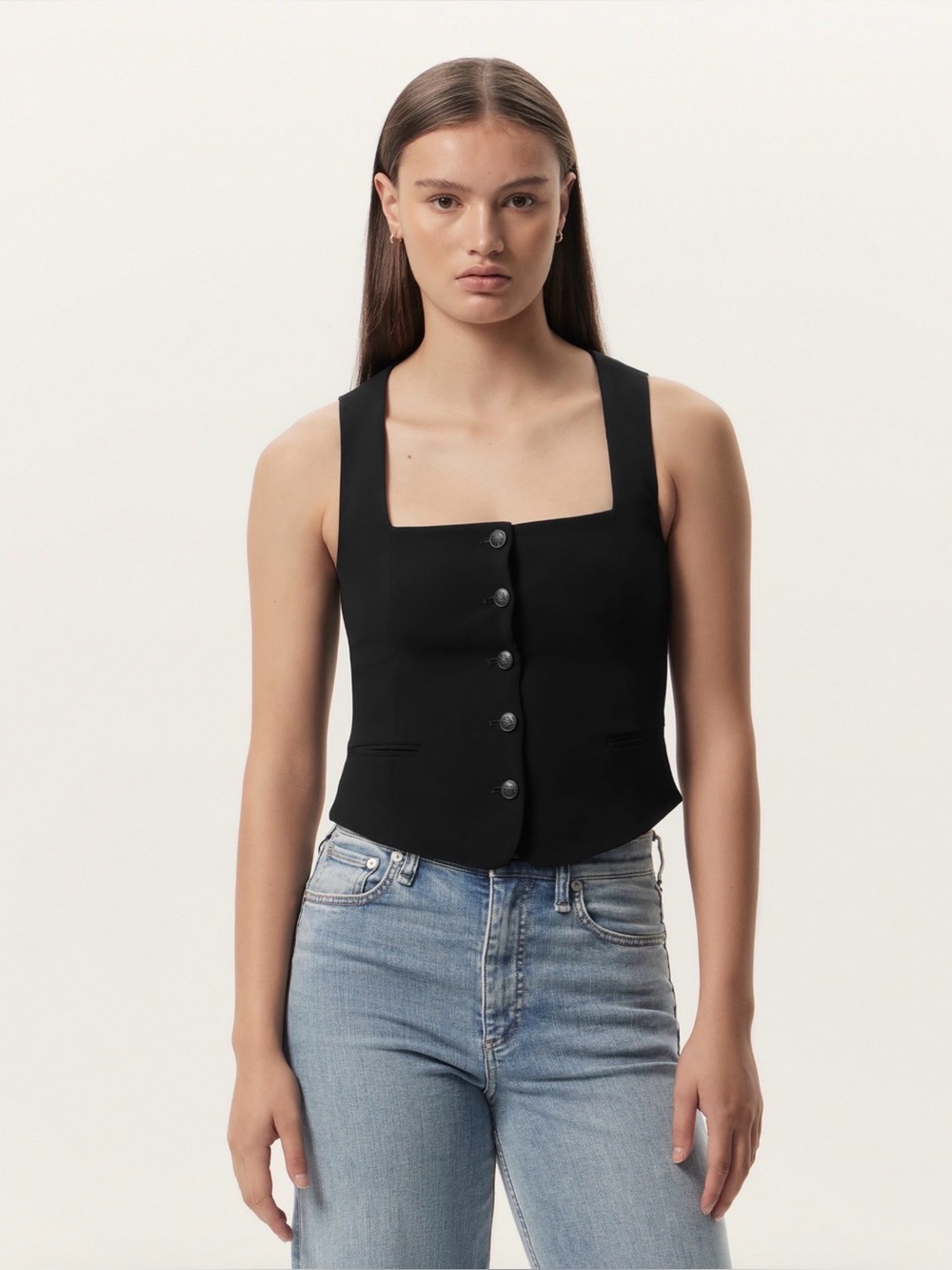 Rag & Bone Mariana Crepe Vest Black Button Front NWT Size 4